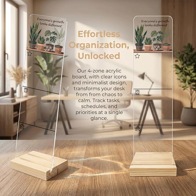 Sticky Notes Monitor Memo Board Acrylic Holder with Removable Wooden Base, Growth Looks Different for Everyone Logo Desk Set with 200 Sheets Two Sizes Sticky Notes, Office Desk Accessories Organizer