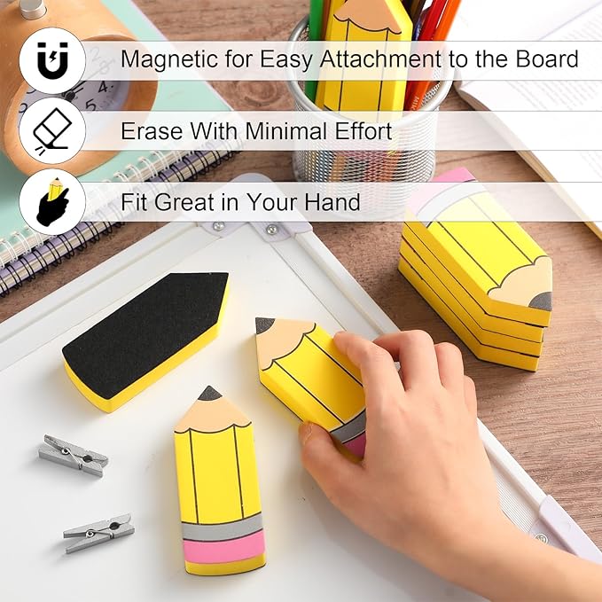 Kolldenn 8 Pcs Pencil Shaped Magnetic Whiteboard Cube Eraser Back to School Dry Erase Erasers Classroom Chalkboard Wiper Correction Product Teacher Supplies for Classroom Office Decor