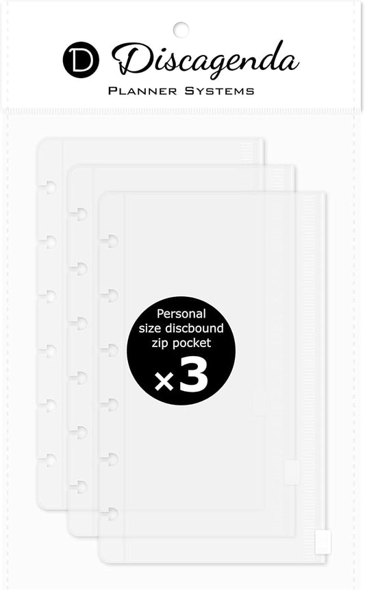 Discagenda Clear Zip Pocket Pouch Personal (3.7x6.7in) Size, 3 Pack for Discbound Planner Personal Organizer