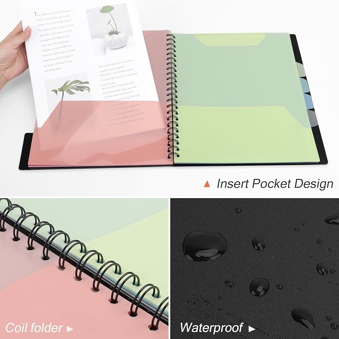 Uquelic Clipboard with Folder Organizer, 12 Pockets Project Organizer - Refillable Lined Notepad (11" x 8.5"), Hardcover Project Organizer with Stay-Put Tabs (Macaron 1 Pack)