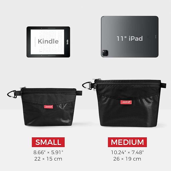 pack all Double-layered Water-Resistant Zipper Pouch, Mesh Zipper Bags for Storage, Travel, Office & Home Organization (Black, Medium)