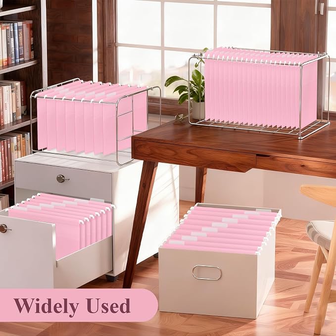 Letter Size Pink Hanging File Folders Hanging Document Folder Plastic Transparent Hanging File Folder for File Cabinets Document Filing (10, Pink)