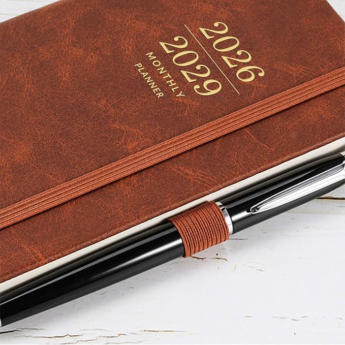2026-2029 Monthly Pocket Planner - JUL 2026 - JUN 2029, 3 Year Calendar, Faux Leather Cover, 3.8" × 6.3", Pen Holder, 2 Bookmarks, Back Pocket