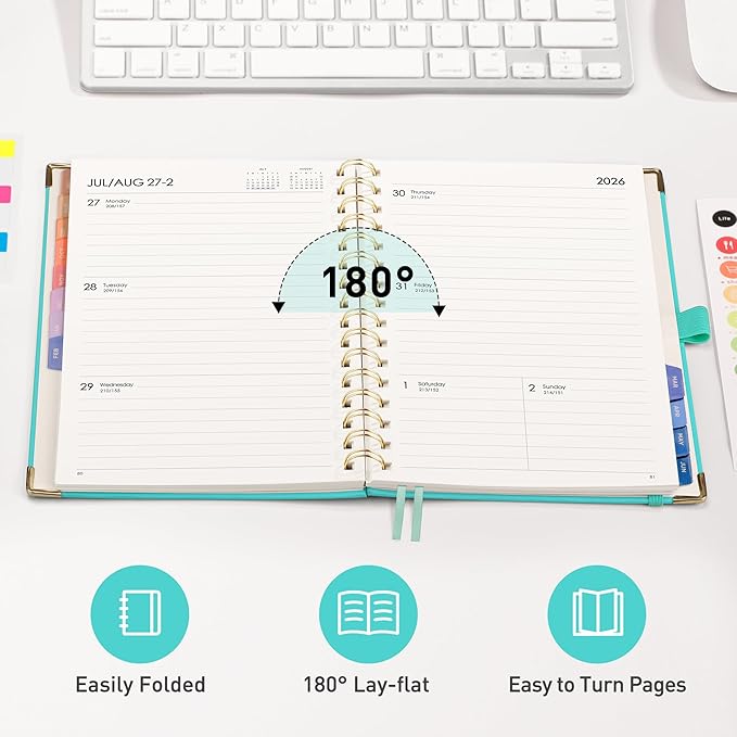 RETTACY Academic Planner 2026-2027, Weekly and Monthly, July 2026 - June 2027, Medium Size (5.7" x 8.3"), Calendar, Agenda, 12-Month Tabs, Hardcover, for Student, Teacher, School (Tiffani Blue)