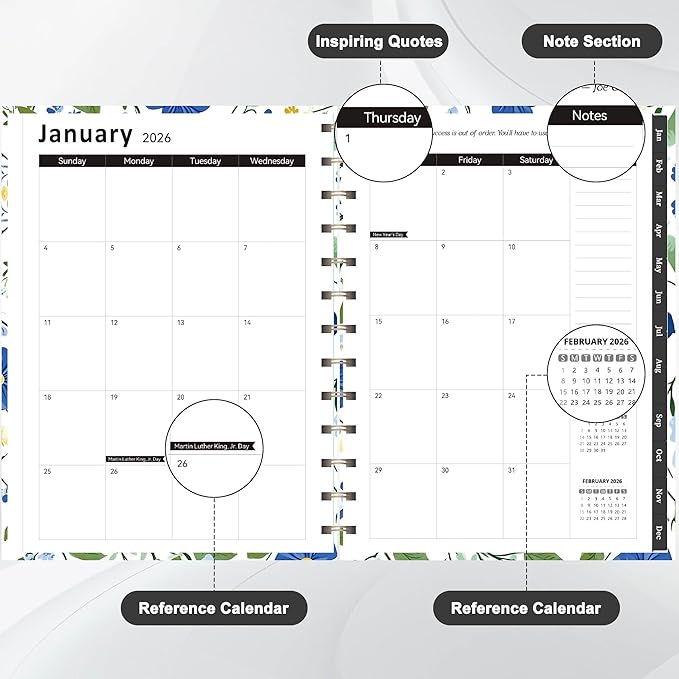 2026 Planner - Jan. 2026 - Dec. 2026, A5 (6.3" x 8.4") Planner Weekly and Monthly, Calendar Planner 2026 with 12 Monthly Tabs, Inner Pocket (Green Grass)