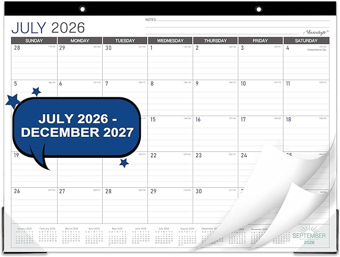 Desk Calendar 2026-2027 - Desk/Wall Calendar 2026-2027, Jul 2026 - Dec 2027, 26-27 Calendars 18 Month, Desk Calendars with Corner Protectors, Large Ruled Blocks, Thick Paper, Colorful, 14.6" x 11.5", Desktop Calendar for Daily Organizer