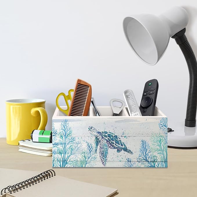 Sea Turtle Coastal Pen Holder for Home Office Desk, Beach Office Decor, Beach Turtle Makeup Brush Toothbrush Holder Organizer for Bathroom Desk Accessories