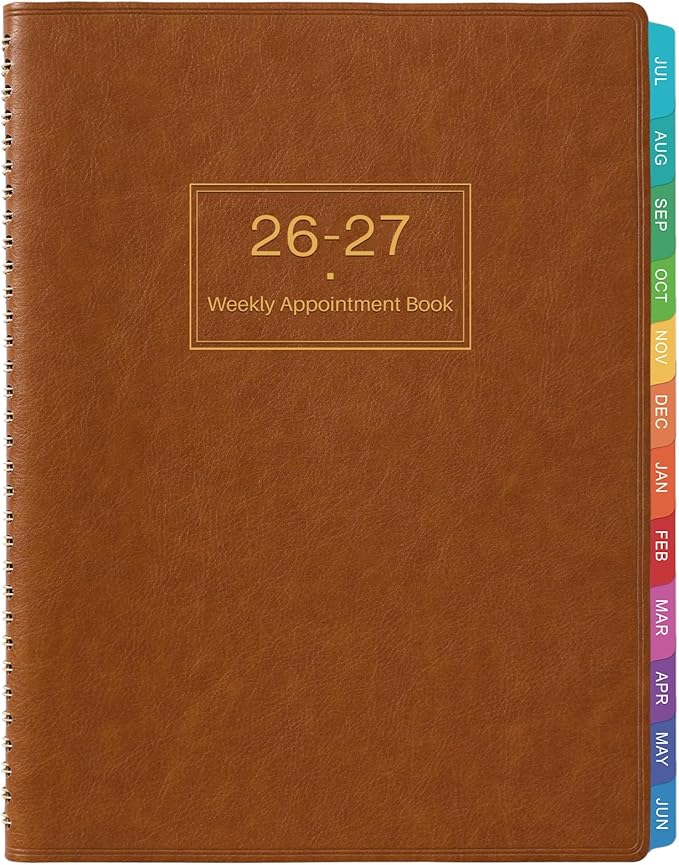 Appointment Book & Planner 2026-2027 - Large 2026-2027 Daily Hourly Planner, July 2026 - June 2027, 8.5" x 11", Appointment Book Plannerwith 15-Minute Interval + Thick Paper + Pocket - Brown