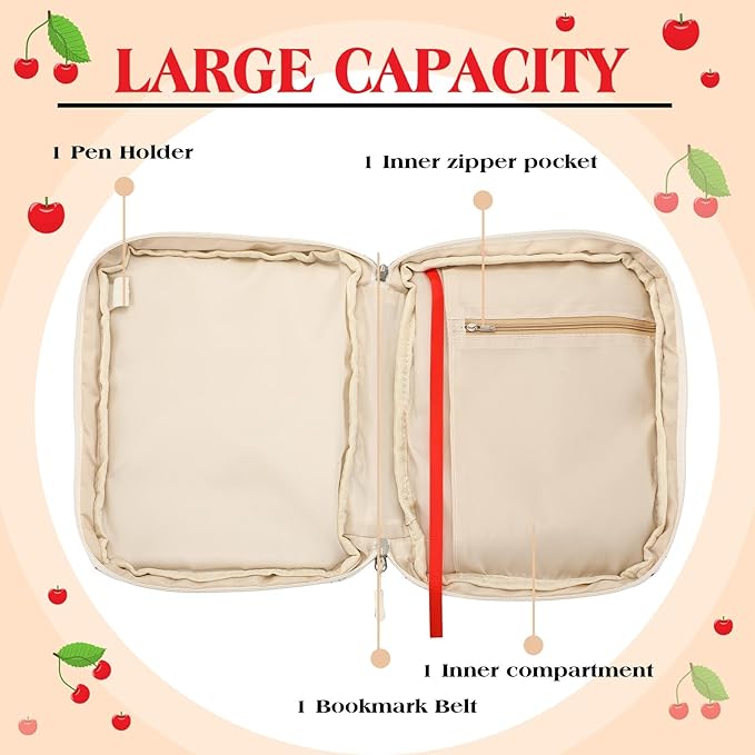 Aliceset Large Bible Cover Case for Women, Cute Cherry Quilted Cotton Bible Carrying Case Organizer Bag with Handle and Zipper, for Christian Easter Gifts, Study Supplies Accessories