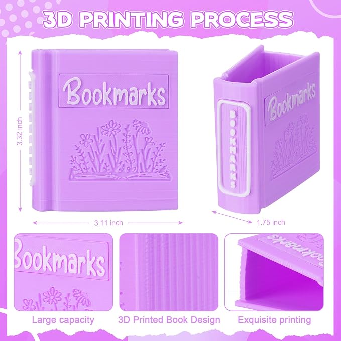 Resurhang 3D Printed Book Shaped Bookmark Holder, Book Lover Gift, Bookish Accessory Office Desk Supplies End of Year Gift for Librarian Bookworm Teacher Women(Purple)