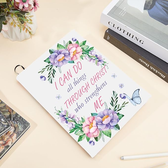 CRASPIRE Butterfly Stretchable Book Cover Large Flower Words Wreath Washable Reusable Nylon Book Protector Elastic Notebook Wraps Suitable for Bible Hardcover Books Classroom Students