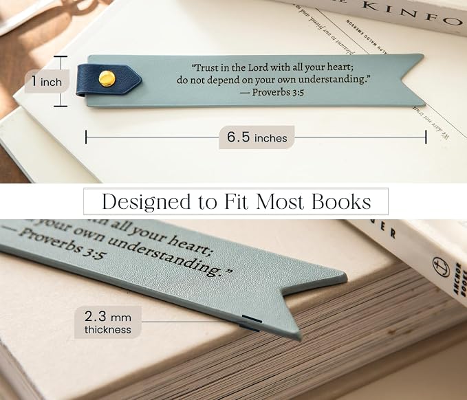 Engraved Leather Bookmark in Blue - Proberbs 3:5 Proverbs Scripture Bookmark, Religious Gift for Bible Study, Baptism, First Communion