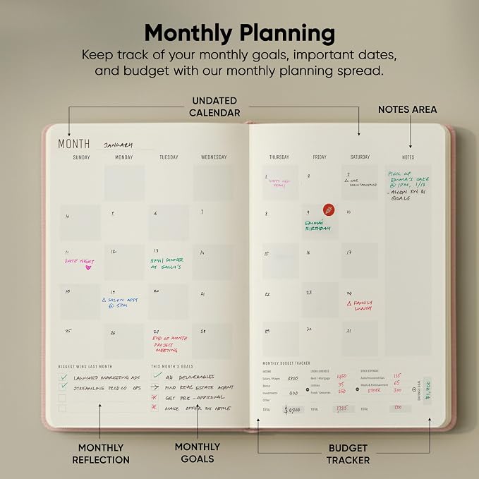 PRODUCTIVITY STORE Pro - Undated, 2026 Planner, 5.8” x 8.3” - The #1 Productivity Planner to Achieve Your 2026 Goals - Planner 2026-2027 - Pink - A5