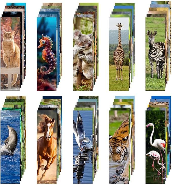 300pcs Animal Bulk Bookmarks for Kids Classroom 60 Designs Cool Wildlife Cute Book Mark Double Sided Bookmarks for Book Lovers Students Children Rewards Gifts