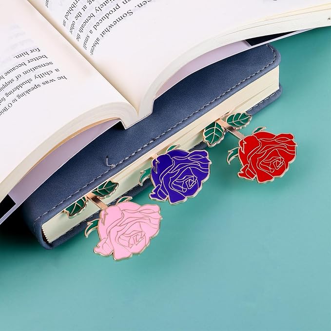 simarro Metal Rose Bookmark, Flower Book Page Holder for Reading Lovers, Cute Bookmarks Gift for Teacher Appreciation Gifts Valentine Mother's Day Thanksgiving Gift for Women Girls(Red)