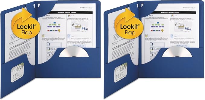 Smead Lockit Two-Pocket Heavyweight Folder, Letter Size, Dark Blue, 25 per Box (87982) (Pack of 2)