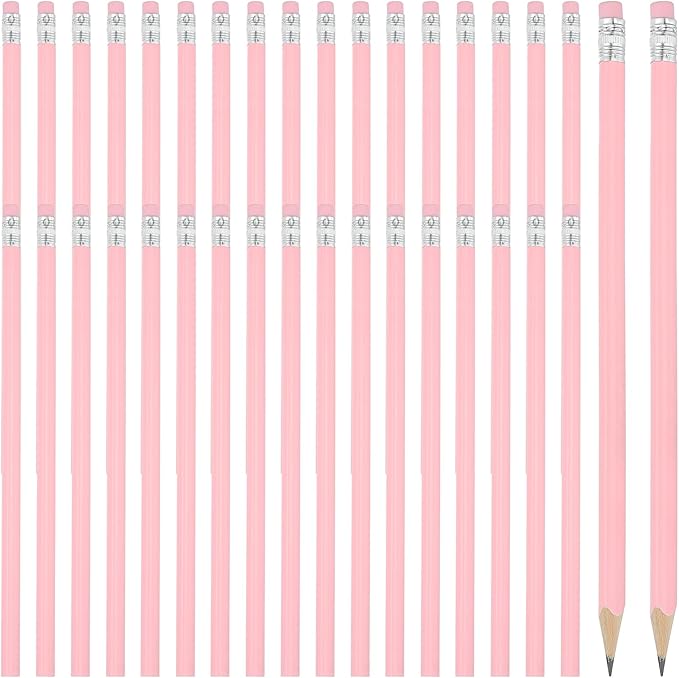 PATIKIL Round Pencils, 36 Pack Triangle HB Graphite Pencil Woodcase Wooden Pencils with Eraser for Classroom Office Writing Drawing Supplies, Pink
