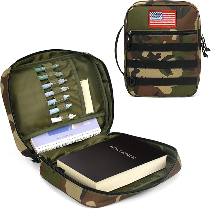 ATRIPACK Tactical Bible Cover For Men,Large Bible Case With Shoulder Strap,Water-Resistant Book cover With Handle,Multi-Functional Carrying Bible Holder Bag For Church,Study,Spiritual