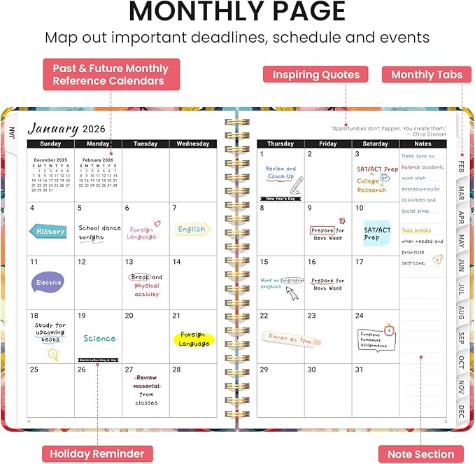 2026 Planner, Weekly and Monthly Calendar Planner for Women, Jan 2026 - Dec 2026, Hardcover Planning Agenda book with Tabs, Spiral Bound, Inner Pocket, Perfect for School Office Supplies, 6.3" x 8.5" - Pastel Garden