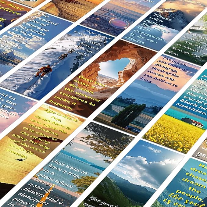 30Pcs Motivational Landscape Bookmarks Inspirational Page-Markers with Uplifting Quotes for Students Kids Teens Adults and Reading Lovers