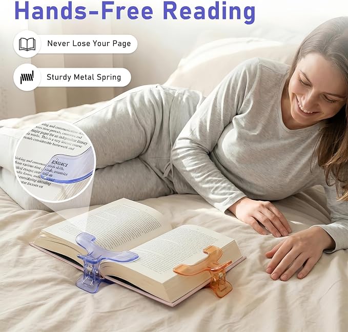 3 Pcs Book Page Holder, Widened Transparent Page Holder for Books, Notebooks - Non-Slip Hands, Free Reading for Home, Office, School, Portable & Lightweight Bookmark Clip (Book Clip 3 Pack 2)
