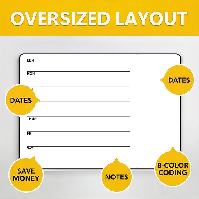 Li&Zhao Weekly Magnetic Menu Board for Refrigerator - 16x12 in Weekly Menu Board Fridge Calendar with 8 Color Markers - Magnetic Menu Board for Fridge for Meal Planning, Family Schedule Organizer