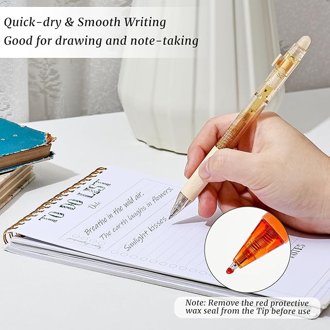 6 Colors Cute Glitter Erasable Pens, 0.5mm Fine Point Colored Retractable Gel Pens, Smooth Writing Ink Pen Marker Make Mistakes Disappear for Coloring Note-Taking Supplies