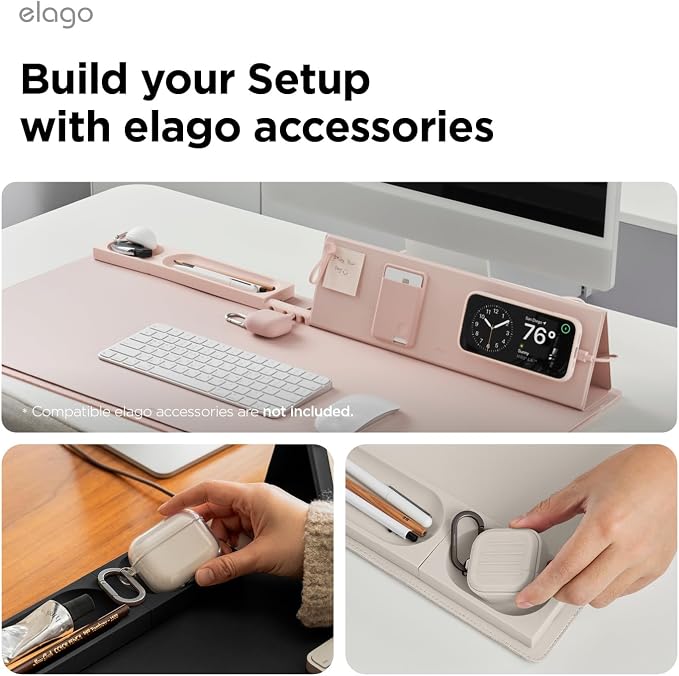 elago Smart Magnetic Desk Mat Pencil Tray – Soft Silicone Organizer for Office Supplies, AirPods, Glasses, Pens – Noise-Free, Non-Slip, Washable, Item for Desk Management [Small] (Lovely Pink)