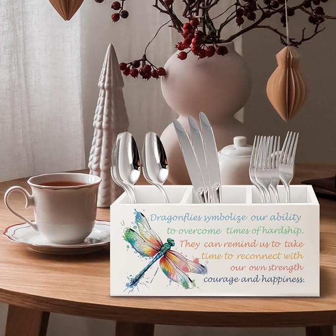 Inspirational Dragonfly Wooden Pen Pencil Holder for Office Desk Accessories, Motivational Gifts for Women, Encouragement Gifts Makeup Brush Toothbrush Holder Organizer