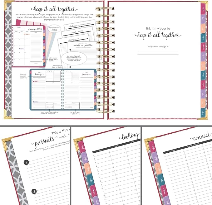 AT-A-GLANCE 2025 Planner, Daily & Monthly, 7" x 8-3/4", Medium, Hardcover, Harmony, Berry (6099-806-59-25)