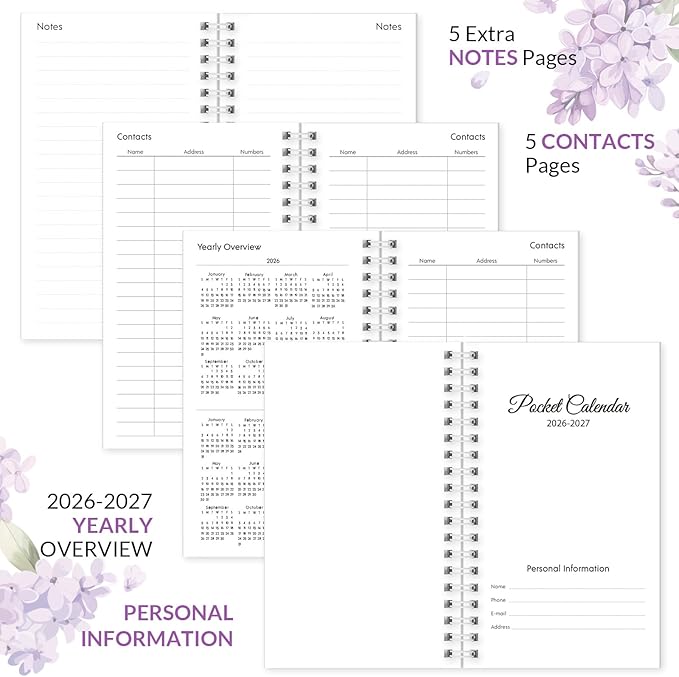 Pocket Calendar 2026-2027, Small Planner -3.7" x 6.7" for Purse, Runs from January 2026 Until December 2027, Monthly Planner 2026-2027 with Coil Organizing & Planning - Purple