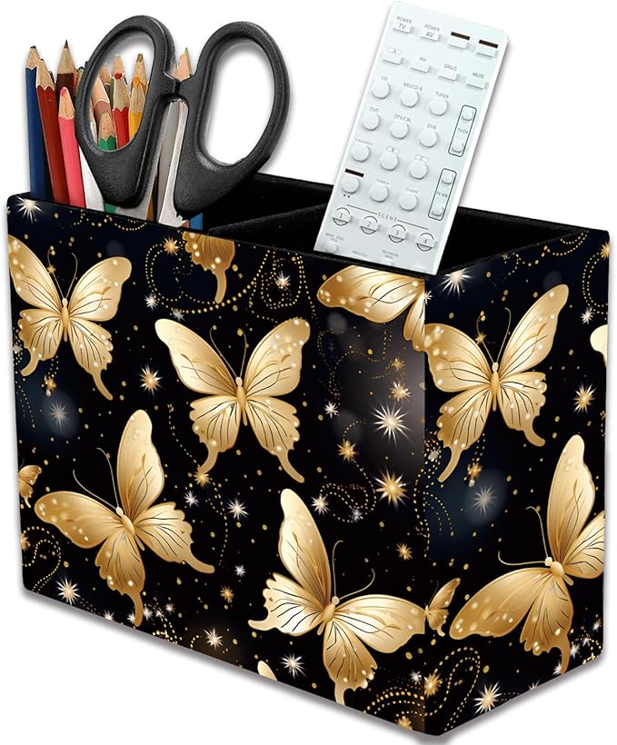 Pen Holder, Pencil Case, Makeup Brush Storage Box, Tableware Storage Box, Suitable for Office Or Home Item Organizing Stand - Golden Butterfly
