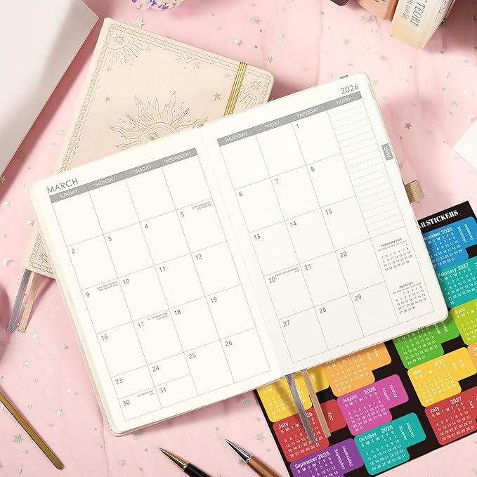 2026 Planner - Planner 2026, Jan. 2026 - Dec. 2027, 5.75" x 8.25", 2026 Weekly and Monthly Planner, Faux Leather planner 2026 with Back Pocket & 40 Notes Pages - Seashell Gold