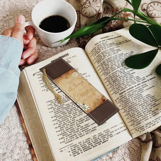 Retro Style Brown Cross Bible Case with Bookmark Waterproof Bible Cover Case for Women Lightweight Bible Bag with Handle Pockets Church Book Bag