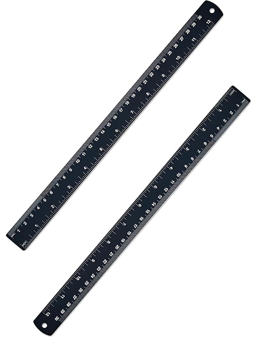 Metal Ruler 12 inch, Aluminum Rule with Metric and Imperial Measurement, 30 cm Long Straight Ruler with Inch and MM Conversion Table for Students and Office Supplies, 2 Pack
