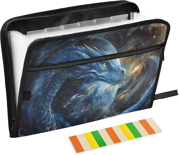 ALAZA Blue Dragon Galaxy 13 Pocket Expanding File Folder with Labels, Accordion File Folder File Organizer Letter A4 Paper for Office School Student
