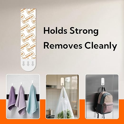 hookay Upgrade Medium Refill Adhesive Strips, Damage-Free Hanging Strips for Indoor Hooks, No Tools Removable Wall Adhesive Strips for Decor, Living Spaces & Bathroom, 36 White Strips