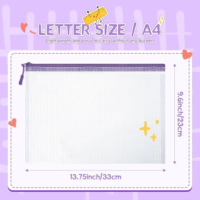 AmazingSpark 36 Pack Purple Mesh Zipper Pouch Bags, Purple Office Supplies A4 Size Waterproof Zipper Bags with Gradient for Classroom Organization, Board Game Storage, Document Bag School
