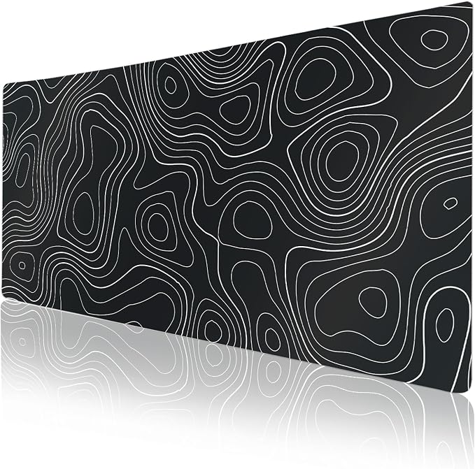 Colorful Star Large Mouse Pad, Black Topographic Desk Mat Office Supplies, Waterproof Faux Leather Big Gaming Mousepad, Black Topography Map Desk Pad Home Office Décor Accessories 31.5" x 15.7"