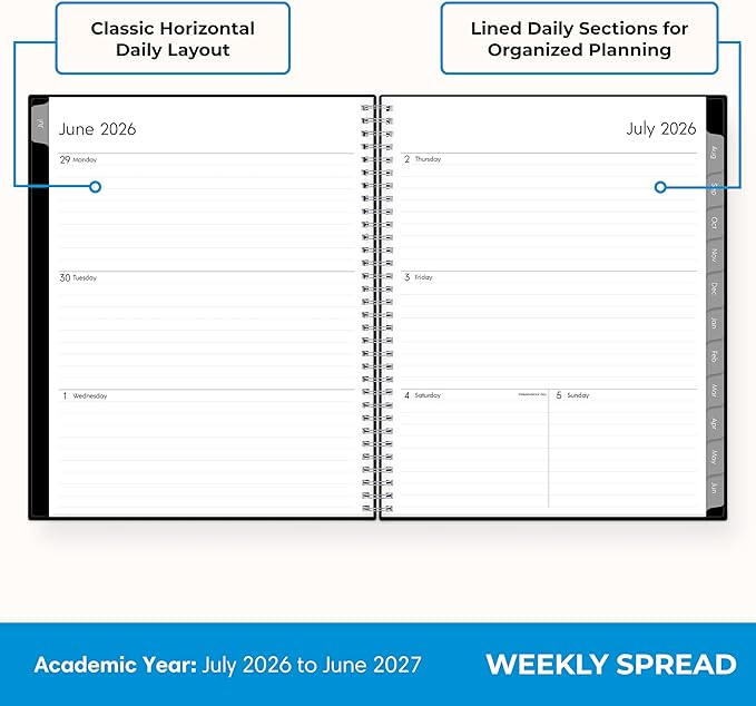 Blue Sky 2026-2027 Weekly and Monthly Academic Year Planner Calendar, July 2026 - June 2027, 7" x 9", Flexible Cover, Wirebound, Laminated Tabs, Enterprise