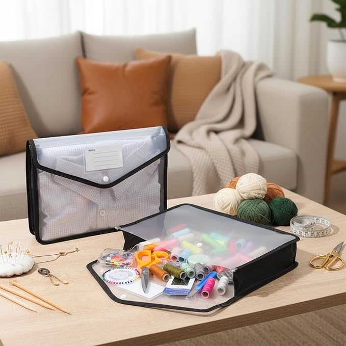 7 PCS Plastic Expanding File Folder Black Transparent Envelopes with Snap Closure File Folder Organizer Holder Large Capacity A4/Letter Size Organizer for School Office Home Storage