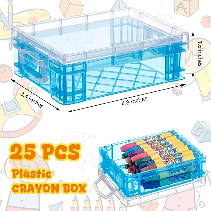 Suzile 25 Pcs Plastic Crayon Boxes with Snap Lids Crayon Storage Organizer Stackable Container Bulk Pencil Case for Pen Crafts Classroom Supplies(Blue)