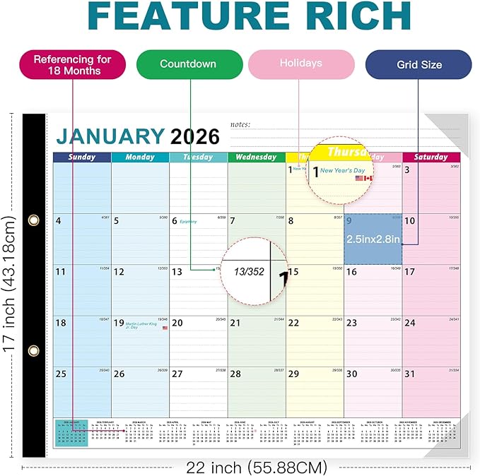 Desk Calendar 2026 Extra-Large 22" x17", AgePlace Wall Calendar 2026-2027 Covers January 2026 - June 2027, Office Supplies Desktop Monthly Calendar for Home Classroom School & Office Or teacher Gifts