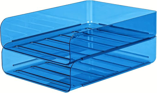 CiWiVOKi 2 Pack Stackable Paper Tray File Organizer for Desk, Office Organizer and Storage for Desk Accessories, Notes, Books, File Paper, Document, Blue