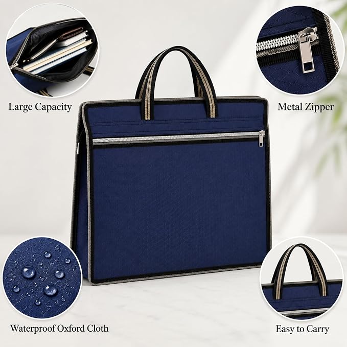 Folder Bag, Briefcase for Men, Document Bags with Zipper, Carrying Case with Handle,File Tote Bags for Laptop Files Book (38x30x7.5cm,Blue)