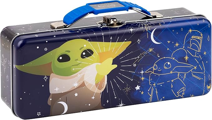The Tin Box Company Baby Yoda, Grogu, Box with Handle Clasp & Hinge, Locking with Clasp Pencil Box, Star Wars and Mandalorian