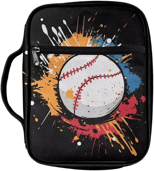 Coldinair Baseball Bible Cover for Kids Boy,Color Splatter Bible Case Bible Carrier Carrying Organizer Purse Handbag with Zipper Pockets Church Bag
