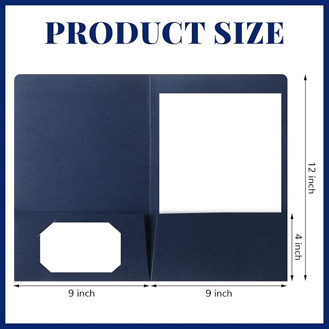 Affrolling 50 Pack 9 x 12 Inch Welcome Pocket Folders Church Visitor Welcome Folder Presentation Folder Employee File Folders for Weddings, Party, Conference, Seminars, Bar Mitzvah(Dark Blue Linen)
