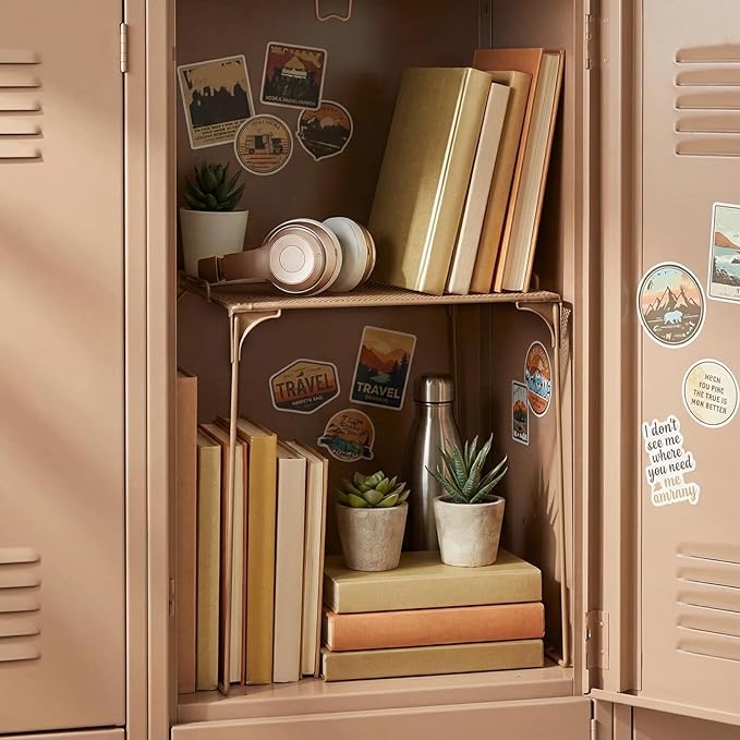 Colarr Brown Locker Organizer Shelf Locker Accessories for Girls Stackable Storage Organization Shelf Area Saver Fits Standard Size for School Office Kitchen and Home