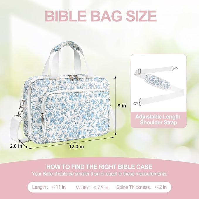 honitty Bible Bag, Bible Cover Case for Women, Quilted Bible Cover with Shoulder Strap, Bible Bags for Women Organizer